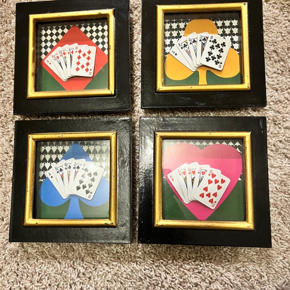 4 VINTAGE WOOD POKER HAND ROYAL FLUSH SHADOW BOXES
FULL SET BAR GAME ROOM DECOR
